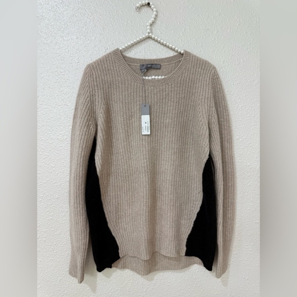 NWT 360 Cashmere M color block knit 100% cashmere sweater - Picture 1 of 10
